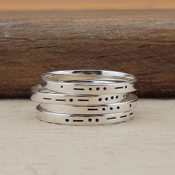 Morse Code Ring Personalized - Hand Stamped Initial Ring - Monogram Stacking Ring - Sterling Silver Letter Ring - Stackable Name Ring
