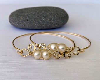 Juego de pulseras a juego Peapod, pulsera de perlas bañadas en oro, pulsera para madre e hija, regalo para parejas