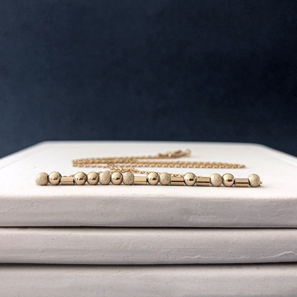 Gold Morse Code Necklace, Custom Gold Beaded Necklace, 14k Gold Filled Morse Code Jewelry Gift