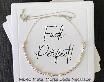 Collar de código Morse joder perfecto, collar de mensaje de código Morse de plata de ley, joyería de código Morse