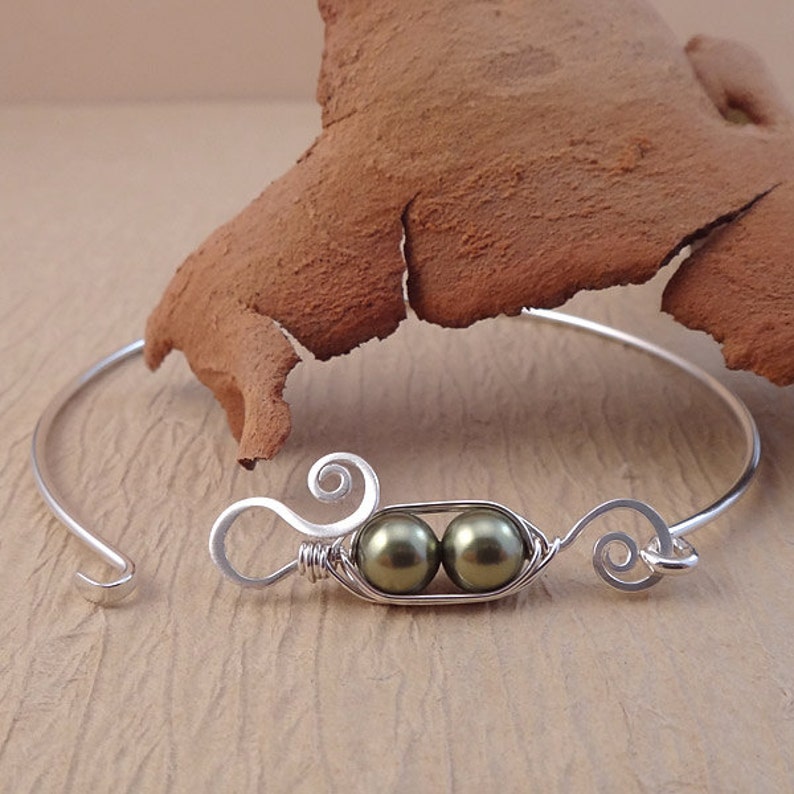 Peapod Bangle Bracelet Two Peas in a Pod Two 2 Green Pea Etsy