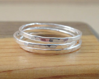 Textured Stack Ring - A hammered band ring made with .999 fine silver -  Thin Stacking Rings - Layering rings