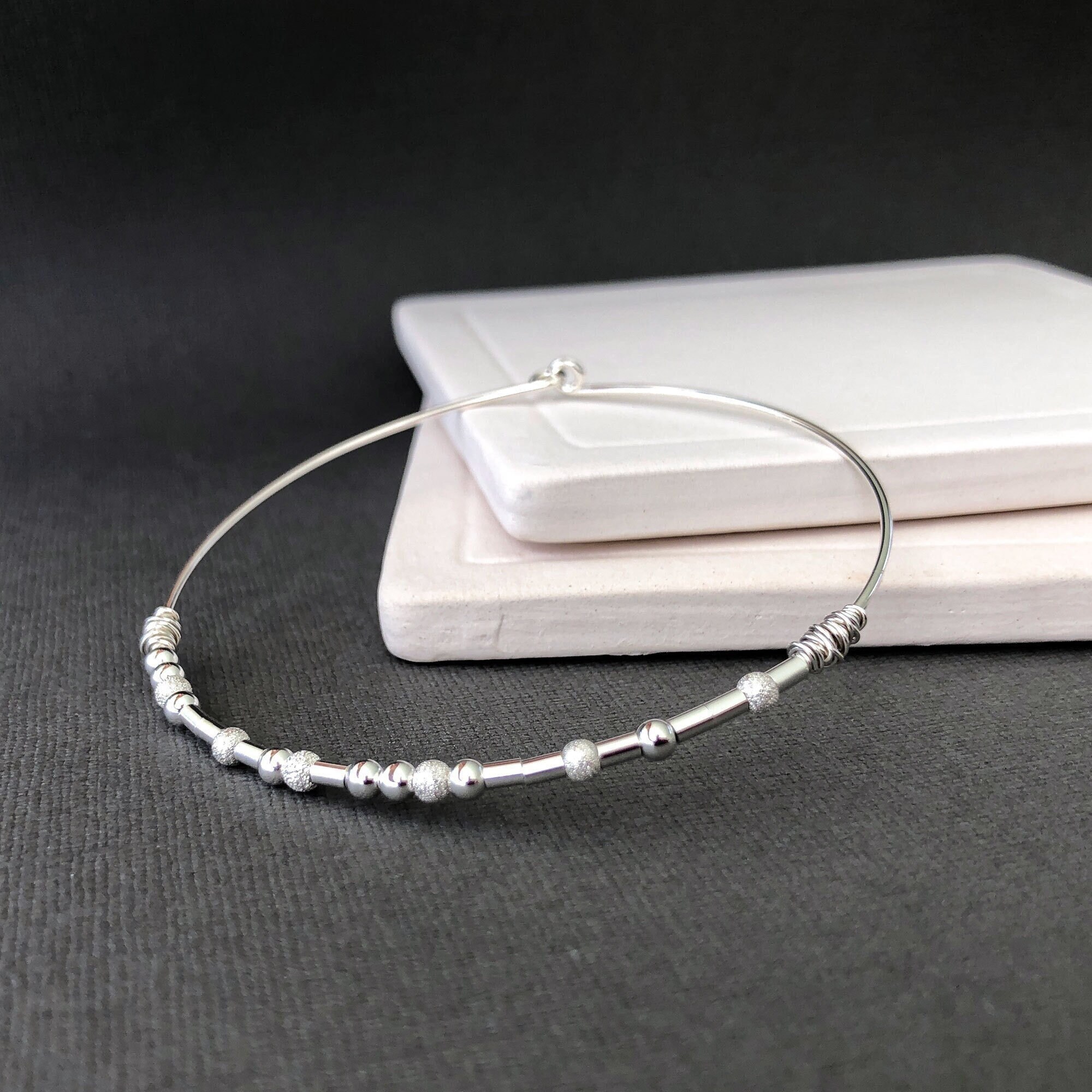 Morse Code Bracelet, Name Morse Code Bangle Bracelet, Sterling silver Morse Code Word Bracelet, Silver Bangle Morse Code Jewelry