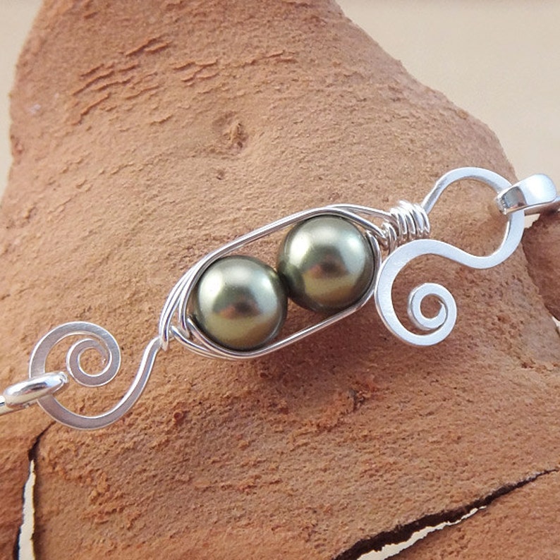 Peapod Bangle Bracelet Two Peas in a Pod Two 2 Green Pea Etsy