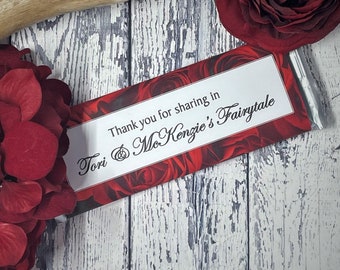 Candy Bar Wrapper - RED ROSES - Sleeve - Favor - Wrappers - Chocolate - Bridal or Baby Shower - Thank You - Birthday - Sweet 16 - Wedding