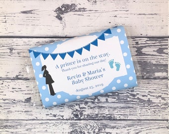 Popcorn Wrapper - Baby Shower BOY - Microwave Popcorn Sleeve - Favor Thank You - Blue Polka Dot with Banner