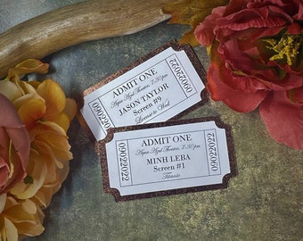 Movie Ticket - Place Card - Escort Card - Customized - Personalized - Hollywood - Theater - FULLY ASSEMBLED - Rose Gold Backing