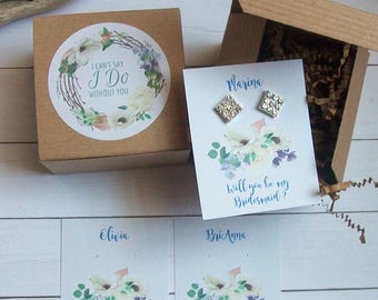 Will You Be My Bridesmaid Favor, Maid of Honor Box, I Cant Say I Do Without You White Sage Rose Gold RUSTIC BOHO Cards, Recycled Paper Fill