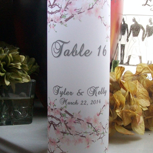 Vellum Luminarie Table Numbers - Pink Cherry Blossoms - Spring Blossom Luminaria - Lantern