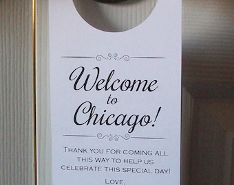 Hotel Door Hangers - CHICAGO - Double Sided for Out of Town Wedding Guests - Do Not Disturb - Destination Wedding