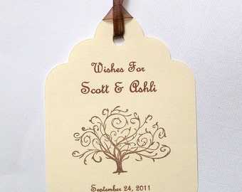 Wedding Wishing Tree Tags - Wish For the Bride and Groom with Tree - Customized with Names and Wedding Date (set of 50)