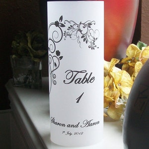 Vellum Luminarie Lantern Table Number - Personalized with Vining Hearts - Luminaria - Lantern