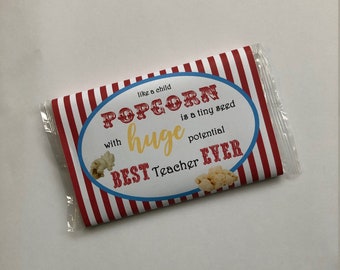 Popcorn Wrapper - TEACHER Thank You - Educator - Microwave Popcorn Sleeve - Gift - End of School Year - Day Care - Appreciation