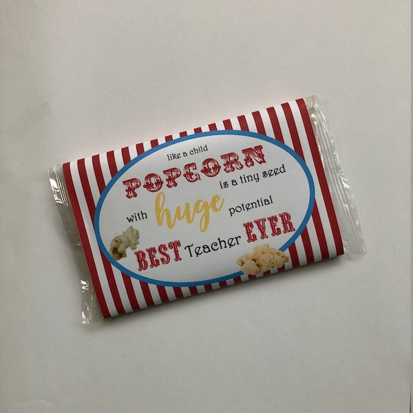 Popcorn Wrapper - TEACHER Thank You - Educator - Microwave Popcorn Sleeve - Gift - End of School Year - Day Care - Appreciation