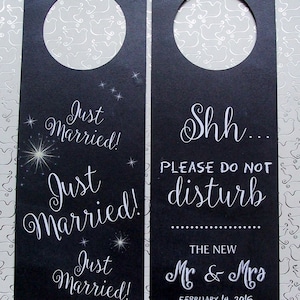 Hotel Door Hangers - CHALKBOARD - Just Married Double Sided for Happy Couple - Do Not Disturb for the Bride and Groom - Newlyweds