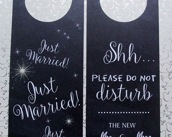 Hotel Door Hangers - CHALKBOARD - Just Married Double Sided for Happy Couple - Do Not Disturb for the Bride and Groom - Newlyweds