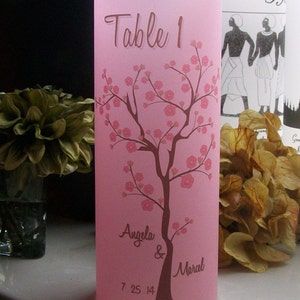 Table Number Luminarie Centerpiece - Cherry Blossoms Tree on Pale Pink - Luminaria - Lantern - Vellum