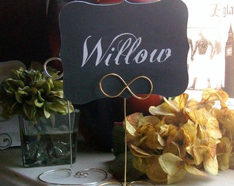 INFINITY Tall Wire Table Number Holder - Heart or Circle Base - You Choose a Color