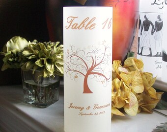 Vellum Candle Luminarie Table Numbers - Fall Tree Centerpiece - Personalized - Autumn Leaves - Leaf