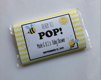 Popcorn Wrapper - Baby Shower NEUTRAL - Microwave Popcorn Sleeve - Favor Thank You Bag - YELLOW BEE - Ready to Pop