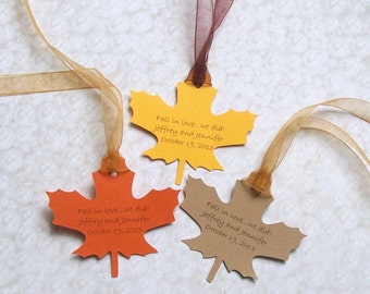 Wedding Favor or Treat Tags - Maple Leaf Shaped - Personalized - Fall - Autumn Leaves (set of 50)