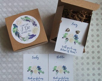 Will You Be My Bridesmaid Favor, Maid of Honor Gift Box, I Cant Say I Do Without You White Navy Sage RUSTIC BOHO Cards, Recycled Paper Fill