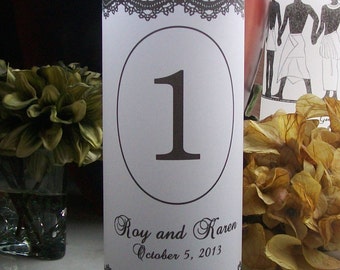 Table Number Luminarie Centerpiece - Vintage Victorian Black Lace - Personalized - Lantern - Luminaria