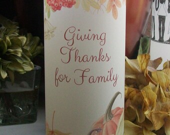 Table Centerpiece Luminarie - THANKSGIVING Holiday - Luminaria - Lantern - Glass Vase Vellum and Tea Light