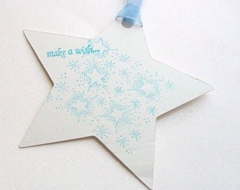 Wedding or Baby Shower Wishing Tree Tags - Make a Wish Star in White with Blue - Stars - Celestial (set of 50)