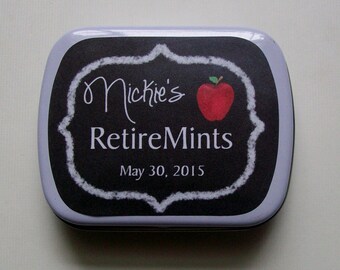 TEACHER Retirement - Retiremint Tin Labels - Mint Tins - Chalkboard - Sweet or Candy Gift Tin Labels Personalized  (1 sheet = 15 labels)