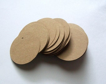 Round Die Cut Circle Tags with Holes - Brown Kraft Paper 2 inch (set of 80)