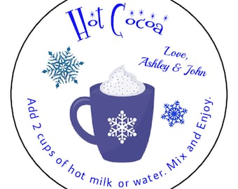 Hot Chocolate Mix Labels - Personalized Holiday Hot Cocoa ROUND Stickers - Teacher - Holiday Gift - You Choose the Size