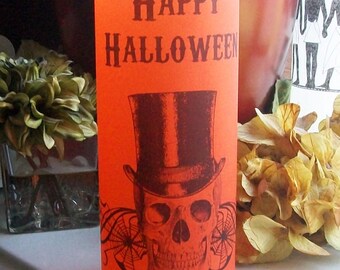 Halloween Skull in Top Hat Luminarie - Happy Halloween Orange Lantern - Luminary - Luminaria