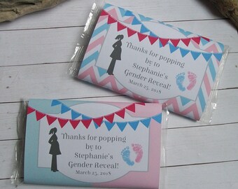 Popcorn Wrapper - GENDER REVEAL Baby Shower - Microwave Popcorn Sleeve - Favor Thank You Bag - Pink and Blue - Mommy and Baby Feet