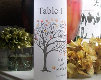 Vellum Candle Luminarie Table Numbers - Waving Fall Tree - Maple Leaf - Personalized - Autumn Leaves - Lantern - Luminaria