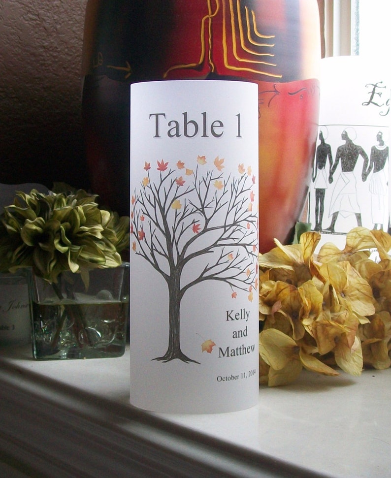 Vellum Candle Luminarie Table Numbers Waving Fall Tree Maple Leaf Personalized Autumn Leaves Lantern Luminaria image 1