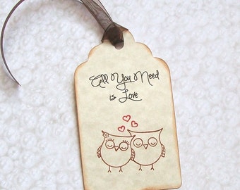 Wedding Wishing Tree Tags - Owls in Love - All You Need is Love (set of 50)