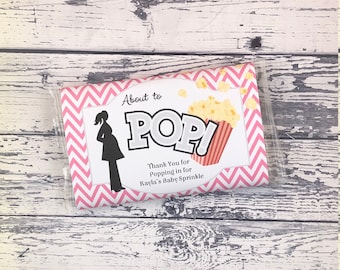 Popcorn Wrapper - Baby Shower GIRL - Microwave Popcorn Sleeve - Favor Thank You - Ready to Pop - Pink Chevron