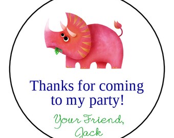 Boy Dinosaur Birthday Party Custom FAVOR or THANK YOU Stickers - Round Labels - You Choose the Size - TRex, Stegosaurus, Tricerotops