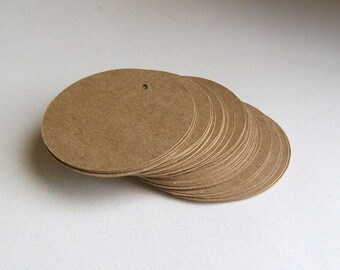 Round Die Cut Circle Tags with Holes - Brown Kraft Card Stock Paper - 2 inch (set of 40)