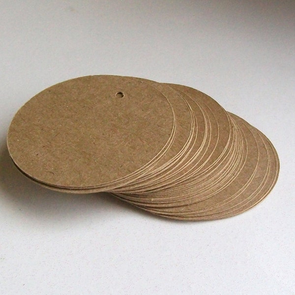 Round Die Cut Circle Tags with Holes - Brown Kraft Card Stock Paper - 2 inch (set of 40)