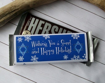 Candy Bar Wrapper - HANUKKAH - Sleeve - Gift - Teacher - Favor - Snow - Snowflakes - Dreidles - Holiday - Wrappers - Chocolate