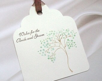 Wedding Wishing Tree Tags - Wishes for the Bride and Groom with Hand-Colored Tree - Personalization Available (set of 50)