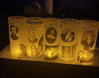 Halloween Vellum Luminarie Horror Authors - Poe Dracula Frankenstein Dr. Jekyll Mr. Hyde Raven Dorian Gray - Lantern - Luminaria (5)