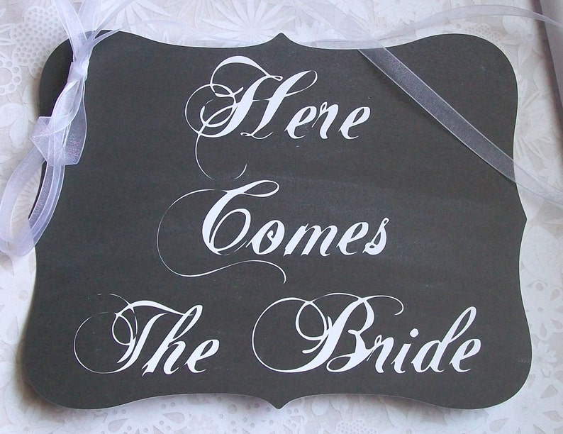 Ring Bearer Flower Girl RUSTIC CHALKBOARD Wedding Procession Sign Back of Wagon Here Comes The Bride