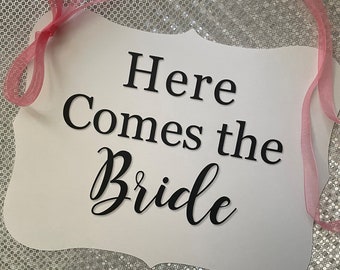 Here Comes The Bride Sign - Wedding Procession Sign - Back of Wagon - Ring Bearer - Flower Girl