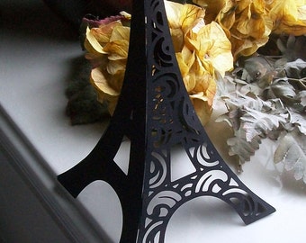 3D Eiffel Tower Table Centerpiece - Cake Topper - Black on Black - FULLY ASSEMBLED