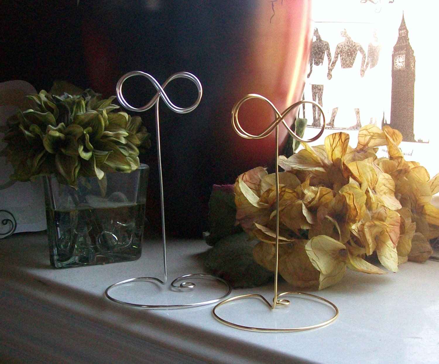 INFINITY Tall Wire Table Number Holder Heart or Circle Base Etsy