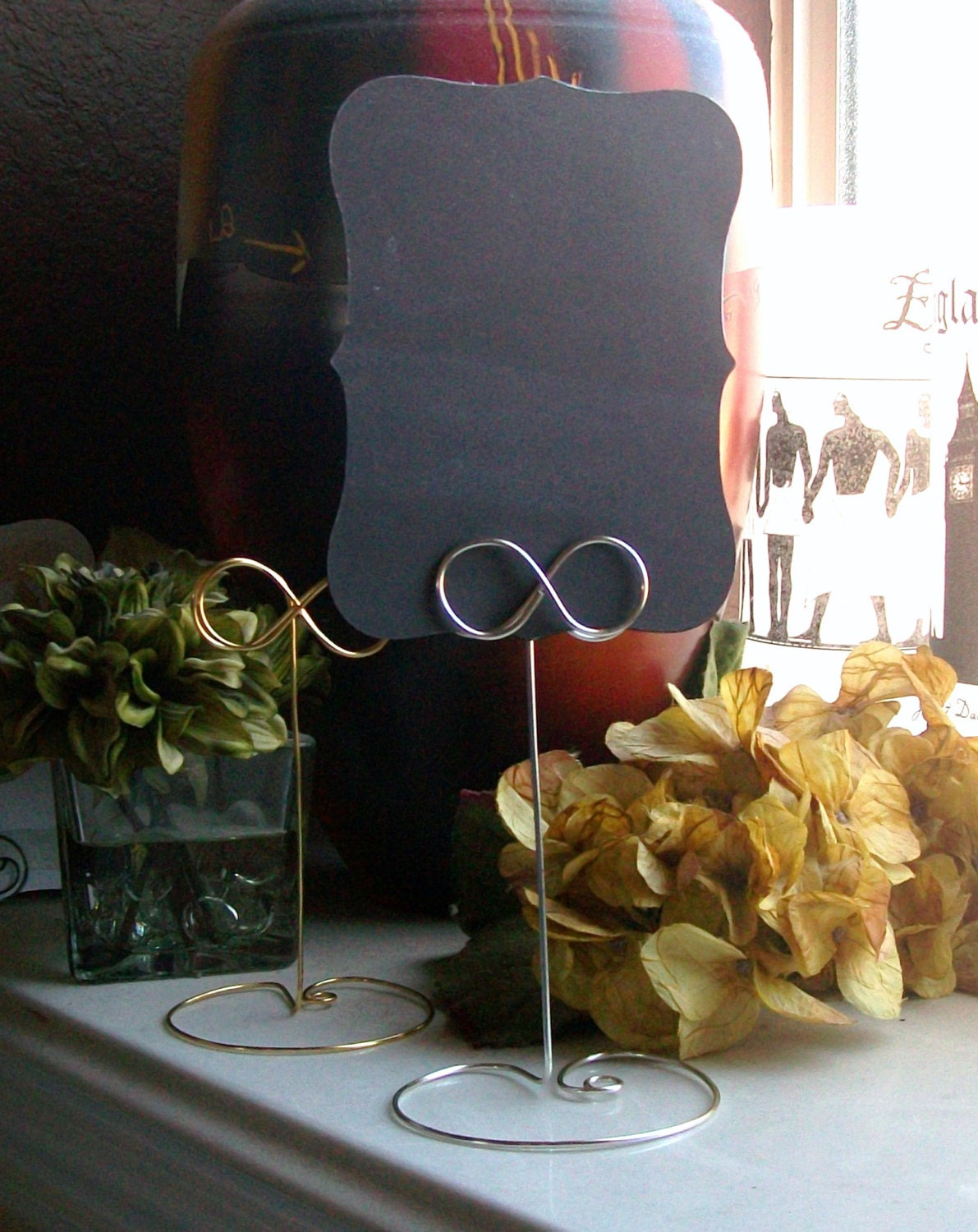 INFINITY Tall Wire Table Number Holder Heart or Circle Base Etsy