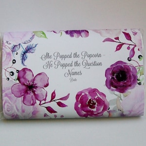 Popcorn Wrapper - BOHO FLORAL Lavender Purple - Wedding - Microwave Popcorn Sleeve - Favor - Welcome Gift Bag or Kit - Hotel Guest